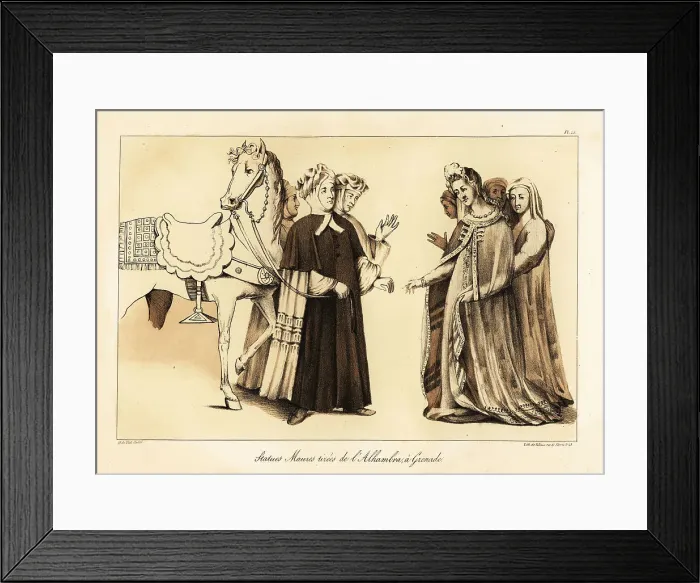 Framed Print : Moorish costumes from ceiling fresco paintings in the Alhambra P Framed Print : Moorish costumes from ceiling fresco paintings in the Alhambra P
