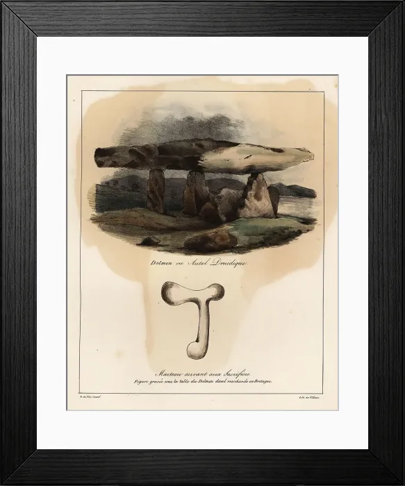 Framed Print : Dolmen or Druidic altar and sacrificial hammer, Brittany Framed Print : Dolmen or Druidic altar and sacrificial hammer, Brittany