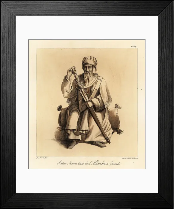 Framed Print : Moor in robes with sword from the Alhambra Palace, Granada, Spai Framed Print : Moor in robes with sword from the Alhambra Palace, Granada, Spai