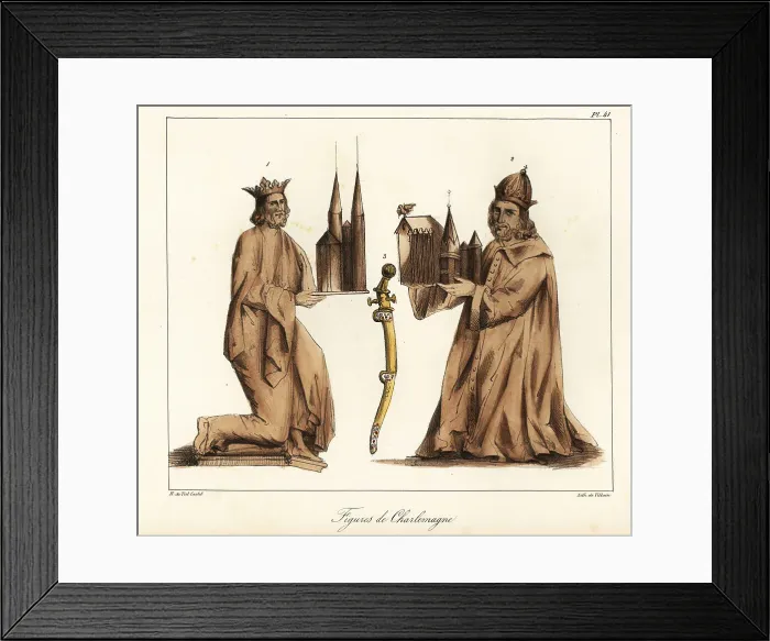 Framed Print : Emperor Charlemagne (748-814) holding a church 1, 2, and his swo Framed Print : Emperor Charlemagne (748-814) holding a church 1, 2, and his swo
