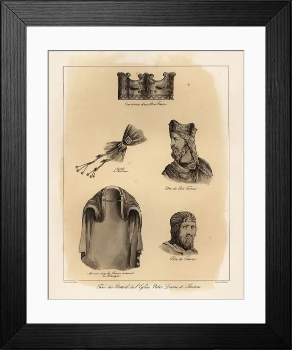 Framed Print : Heads and crown of a Frankish king, cloak buckle and chlamys, 5t Framed Print : Heads and crown of a Frankish king, cloak buckle and chlamys, 5t