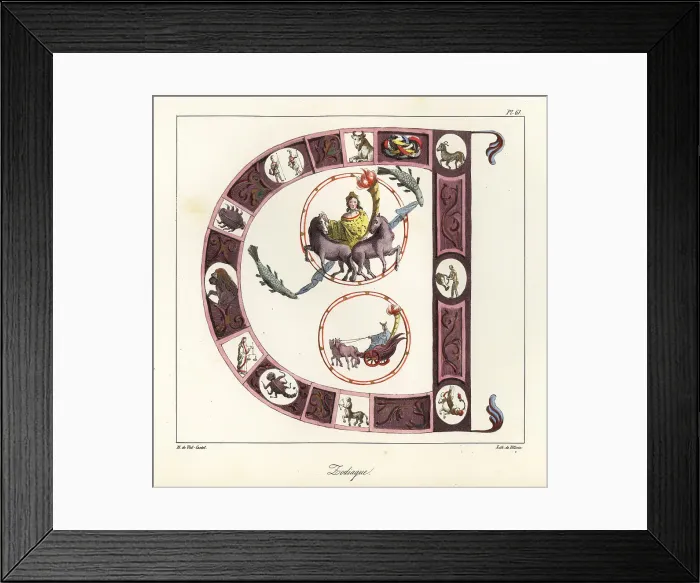 Framed Print : Zodiac within an illuminated initial D from the Vivian Bible, 84 Framed Print : Zodiac within an illuminated initial D from the Vivian Bible, 84