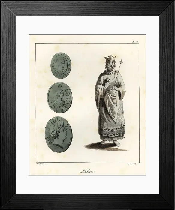 Framed Print : Statue and seals of Lothair I or Lothar I (795-855), Emperor of