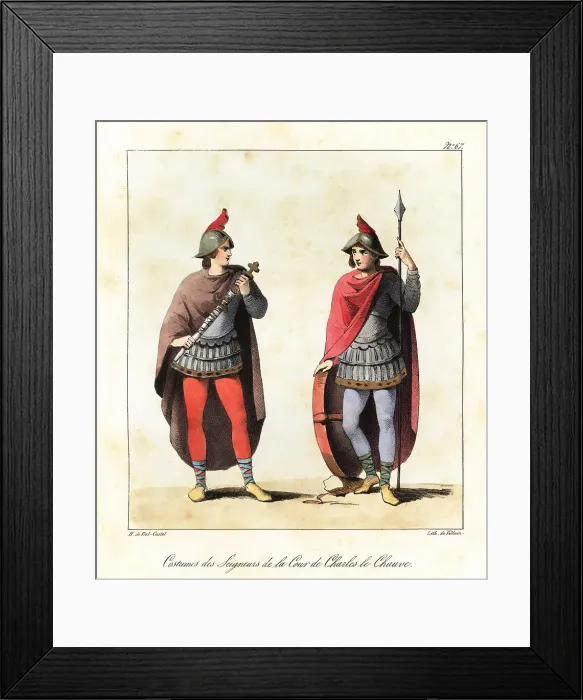 Framed Print : Costumes of Frankish lords at the court of Charles the Bald Framed Print : Costumes of Frankish lords at the court of Charles the Bald