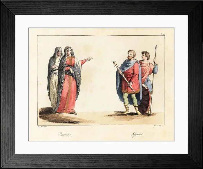 Framed Print : Costumes of Frankish princesses and lords, 9th century Framed Print : Costumes of Frankish princesses and lords, 9th century