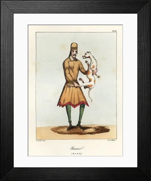 Framed Print : Hunter wrangling a wild animal, 9th century Framed Print : Hunter wrangling a wild animal, 9th century