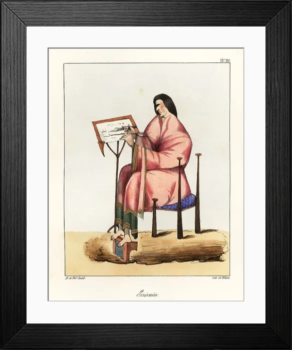 Framed Print : Scribe at work with quill and knife at a writing desk, 9th centu Framed Print : Scribe at work with quill and knife at a writing desk, 9th centu
