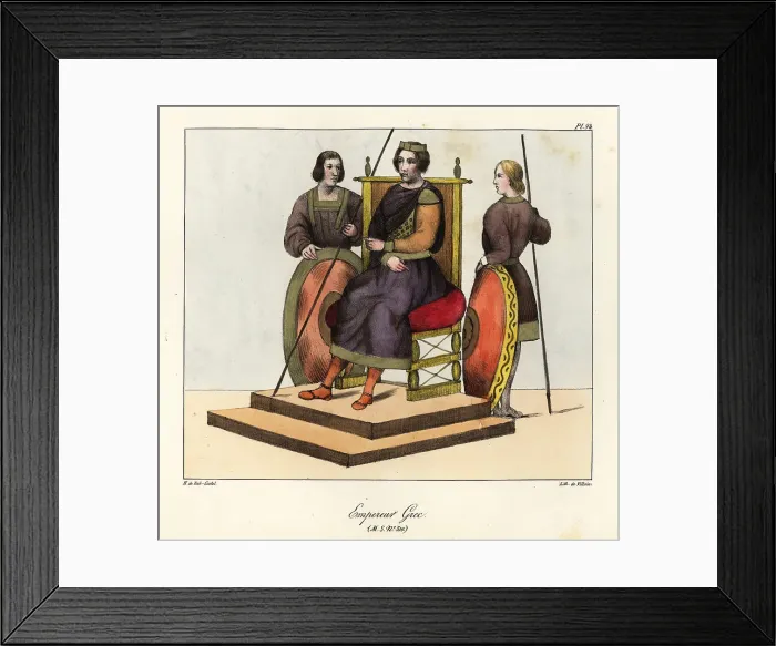 Framed Print : Byzantine Emperor on his throne, 9th century Framed Print : Byzantine Emperor on his throne, 9th century