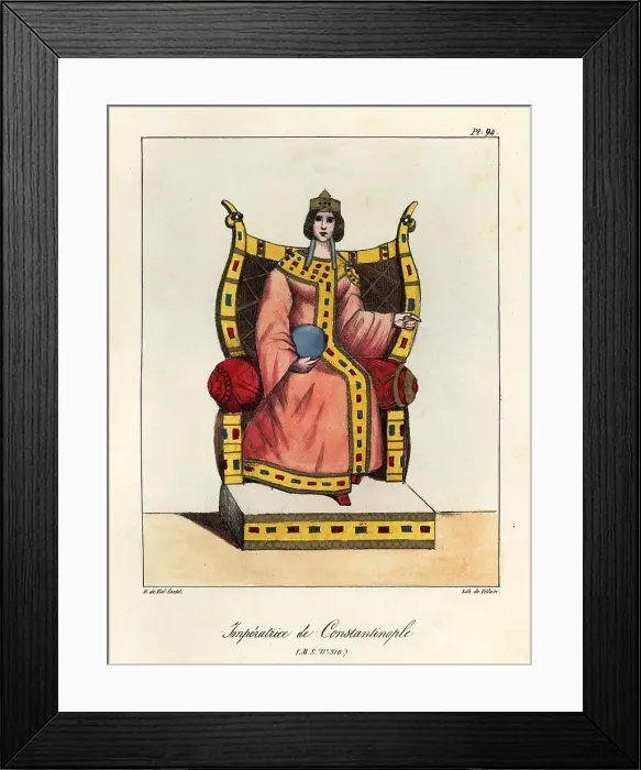 Framed Print : Byzantine Empress, 9th century, in a robe with gilt border encru Framed Print : Byzantine Empress, 9th century, in a robe with gilt border encru