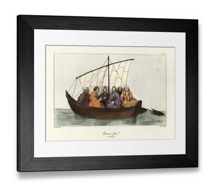 Framed Print : Byzantine sailboat with priest and nobles, 9th century Framed Print : Byzantine sailboat with priest and nobles, 9th century