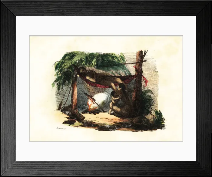 Framed Print : Nomadic Puri family relaxing in a hut made of leaves and branche Framed Print : Nomadic Puri family relaxing in a hut made of leaves and branche