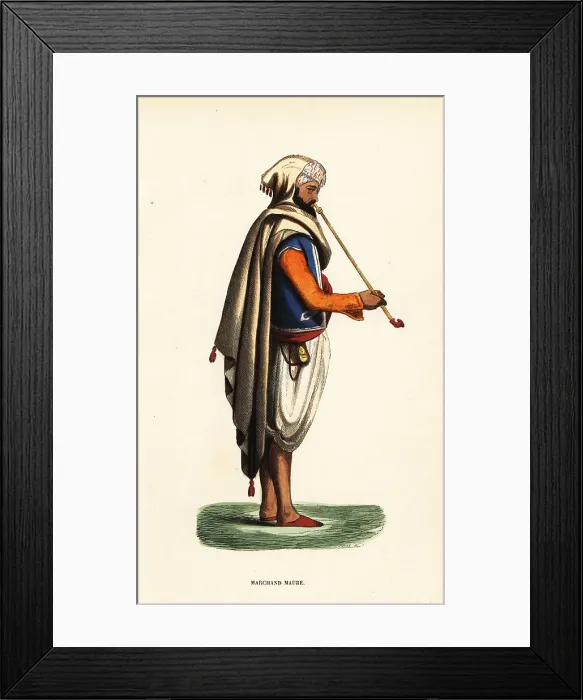 Framed Print : Moorish merchant with tobacco pipe, Algeria Framed Print : Moorish merchant with tobacco pipe, Algeria
