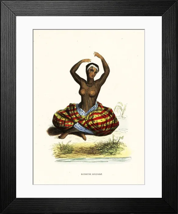 Framed Print : Tattooed and bare-breasted young woman dancing a hula, Maui, Haw Framed Print : Tattooed and bare-breasted young woman dancing a hula, Maui, Haw