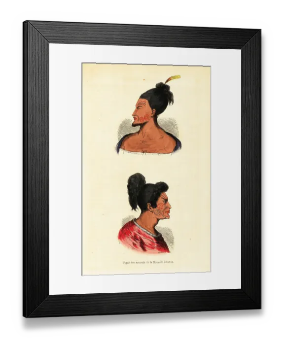 Framed Print : Busts of Maori men with face tattoos or Ta moko from New Zealand Framed Print : Busts of Maori men with face tattoos or Ta moko from New Zealand