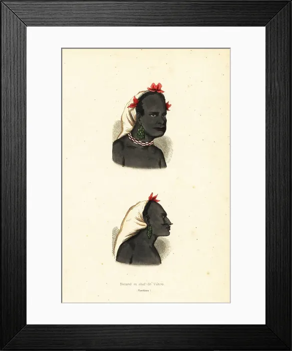 Framed Print : Melanesian chief and man of Vanou, Vanikoro, Solomon Islands Framed Print : Melanesian chief and man of Vanou, Vanikoro, Solomon Islands
