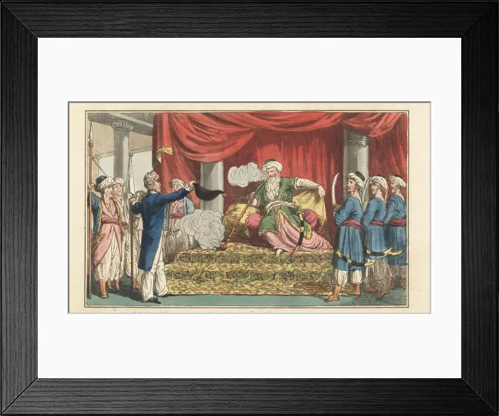 Framed Print : English Regency naval officer at the court of a Turkish pirate Framed Print : English Regency naval officer at the court of a Turkish pirate
