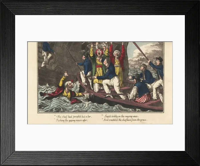Framed Print : English sailor saves a drowning Arab chief, Regency era Framed Print : English sailor saves a drowning Arab chief, Regency era