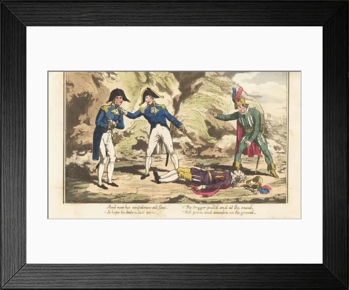 Framed Print : English Regency naval officer and Spanish gentleman in a duel Framed Print : English Regency naval officer and Spanish gentleman in a duel