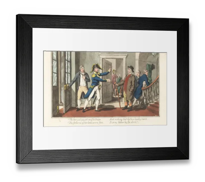 Framed Print : An English naval officer greets an old man in an inn Framed Print : An English naval officer greets an old man in an inn
