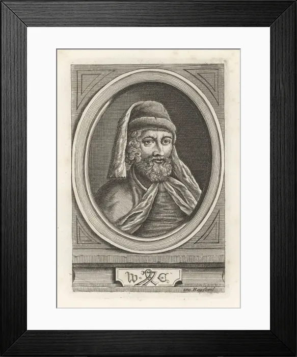 Framed Print : William Caxton, English printer, with his printer's mark Framed Print : William Caxton, English printer, with his printer's mark