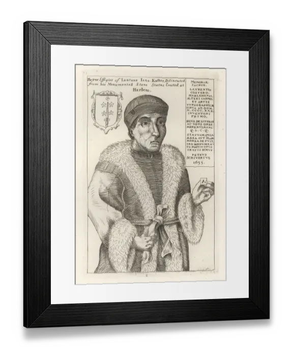 Framed Print : Laurens Janszoon Coster, Dutch inventor of printing, c.1370-1440 Framed Print : Laurens Janszoon Coster, Dutch inventor of printing, c.1370-1440