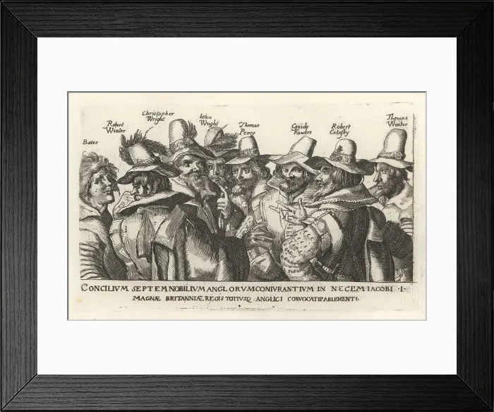 Framed Print : Guy Fawkes and other Gunpowder Plot conspirators, 1605 Framed Print : Guy Fawkes and other Gunpowder Plot conspirators, 1605