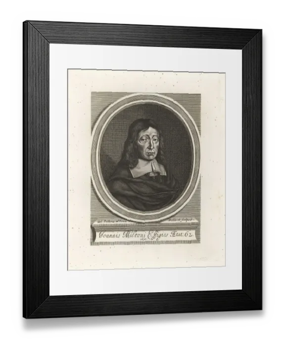 Framed Print : Oval portrait of John Milton, English poet, aged 62 Framed Print : Oval portrait of John Milton, English poet, aged 62