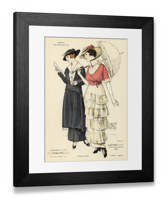 Framed Print : Two fashionable women in ankle-length dresses adorned with frill Framed Print : Two fashionable women in ankle-length dresses adorned with frill