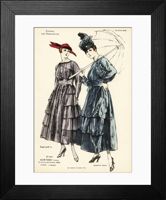 Framed Print : Two fashionable women in dresses with full skirts, WWI Framed Print : Two fashionable women in dresses with full skirts, WWI