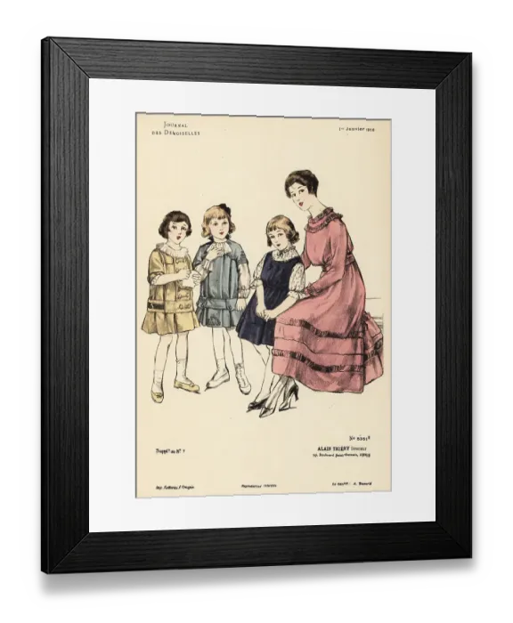 Framed Print : Fashionable woman with three young girls in smock dresses, WWI Framed Print : Fashionable woman with three young girls in smock dresses, WWI
