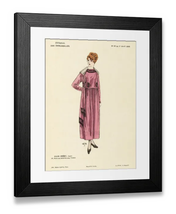 Framed Print : Fashionable woman in an ankle-length cerise dress with lace coll Framed Print : Fashionable woman in an ankle-length cerise dress with lace coll