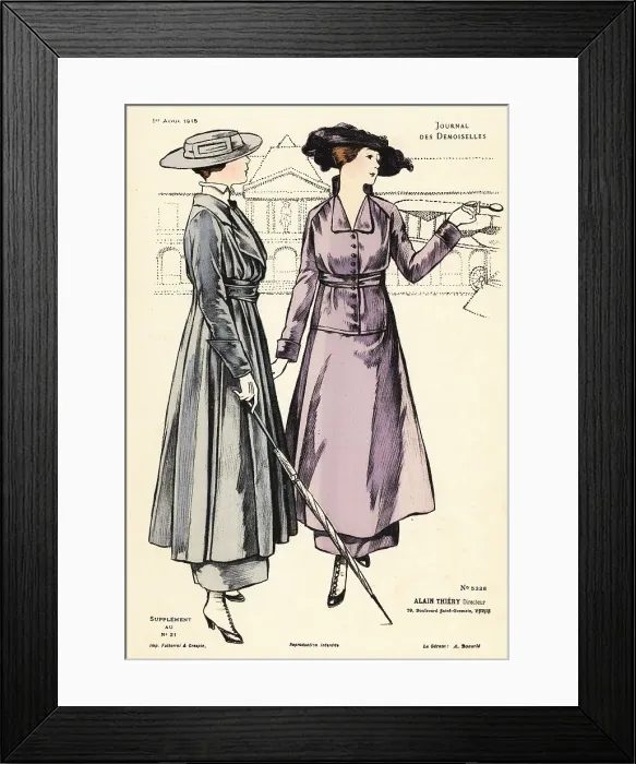 Framed Print : Two fashionable women in coat dresses at an aerodrome, WWI Framed Print : Two fashionable women in coat dresses at an aerodrome, WWI
