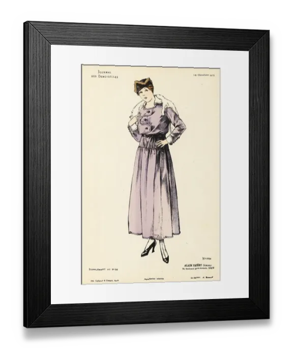 Framed Print : Fashionable woman in ankle-length dress with fur stole, WWI Framed Print : Fashionable woman in ankle-length dress with fur stole, WWI