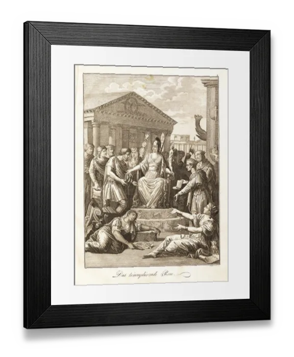 Framed Print : Rome Triumphant, with female figure of Rome receiving homage fro Framed Print : Rome Triumphant, with female figure of Rome receiving homage fro