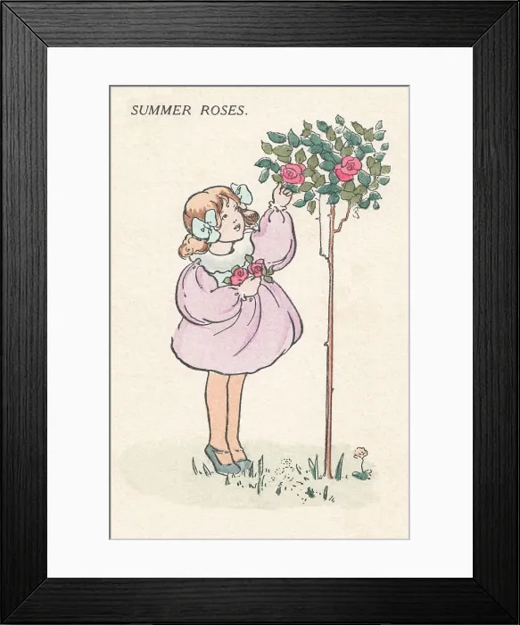 Framed Print : Summer. Plucking roses from a bush. Artist: Anne Anderson Date: circa 1917 Framed Print : Summer. Plucking roses from a bush. Artist: Anne Anderson Date: circa 1917