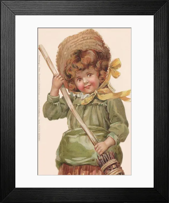 Framed Print : Young Girl & Broom Framed Print : Young Girl & Broom