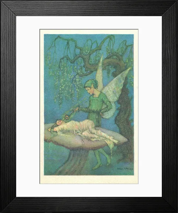 Framed Print : Fairyland. Fairy awakening a princess. Artist: Hilda Miller Date: circa 1920 Framed Print : Fairyland. Fairy awakening a princess. Artist: Hilda Miller Date: circa 1920