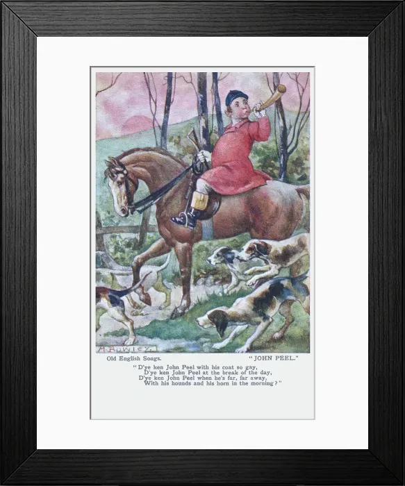 Framed Print : John Peel. Image depicting John Peel on horseback with hounds, blowing his horn Framed Print : John Peel. Image depicting John Peel on horseback with hounds, blowing his horn