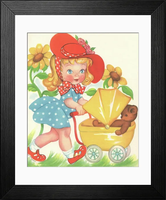 Framed Print : Young Girl with Pram Framed Print : Young Girl with Pram