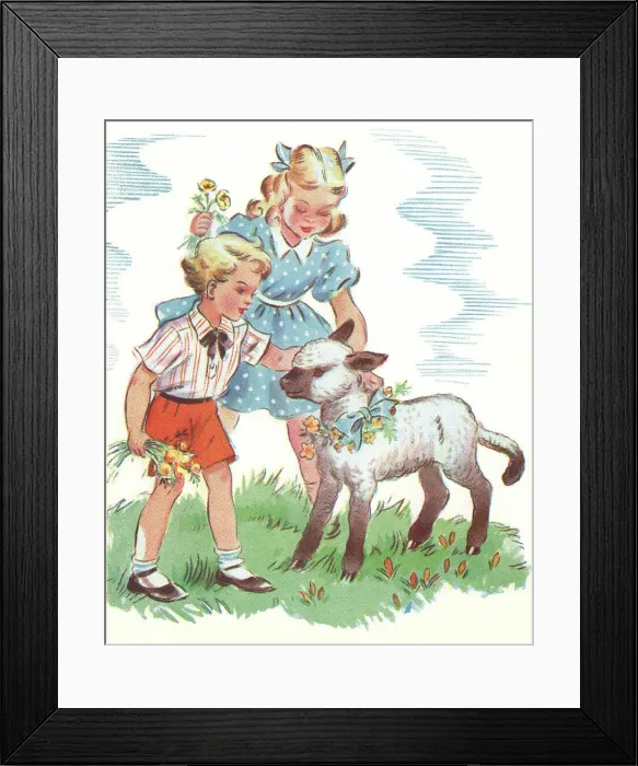 Framed Print : Boy Girl & Lamb Framed Print : Boy Girl & Lamb