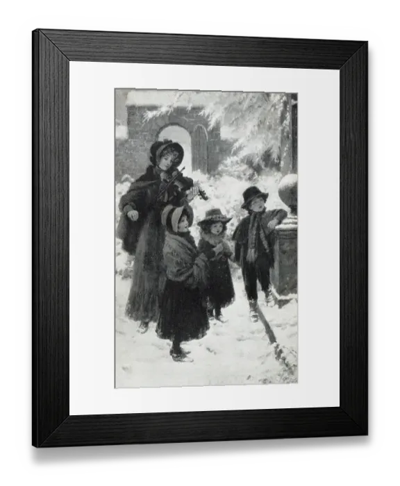 Framed Print : Carollers. A Victorian group singing carols accompanied by a violinist. Date: 1900 Framed Print : Carollers. A Victorian group singing carols accompanied by a violinist. Date: 1900