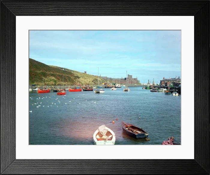 Framed Print : Peel - Viking boats and harbour Framed Print : Peel - Viking boats and harbour