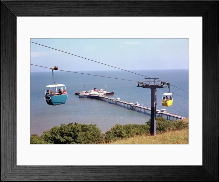 Framed Print : Llandudno - Cable Railway and pier with passenger ferry Framed Print : Llandudno - Cable Railway and pier with passenger ferry