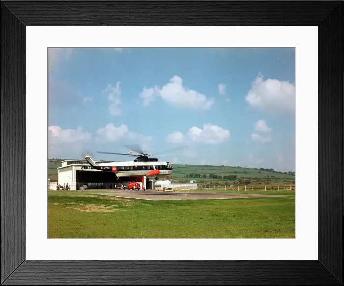 Framed Print : Scilly Isles helicopter at Penzance airport, Penzance Framed Print : Scilly Isles helicopter at Penzance airport, Penzance