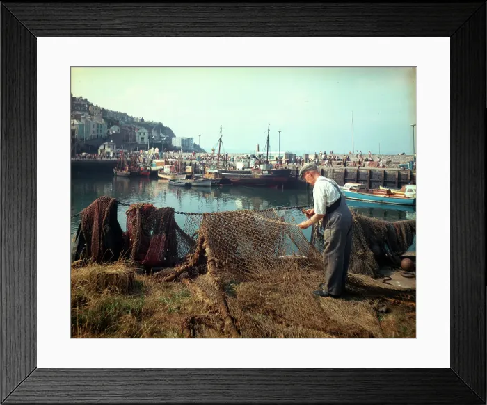Framed Print : Net mending, Brixham Framed Print : Net mending, Brixham