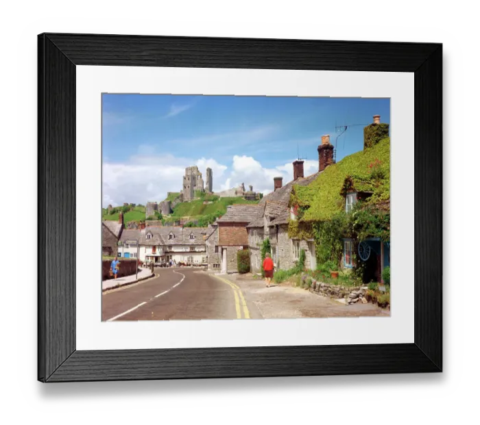 Framed Print : Corfe Castle and village, Corfe Castle Framed Print : Corfe Castle and village, Corfe Castle