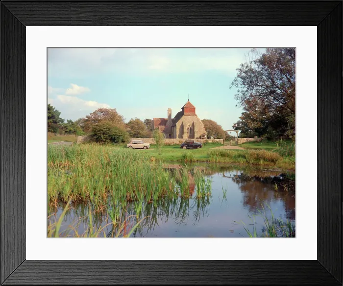 Framed Print : Friston Church and pond, near East Dean Framed Print : Friston Church and pond, near East Dean