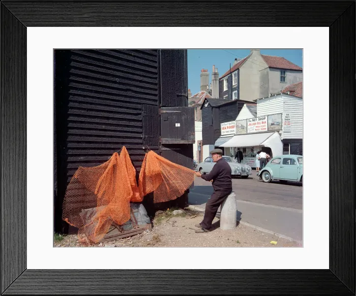 Framed Print : Net mending, Hastings Framed Print : Net mending, Hastings