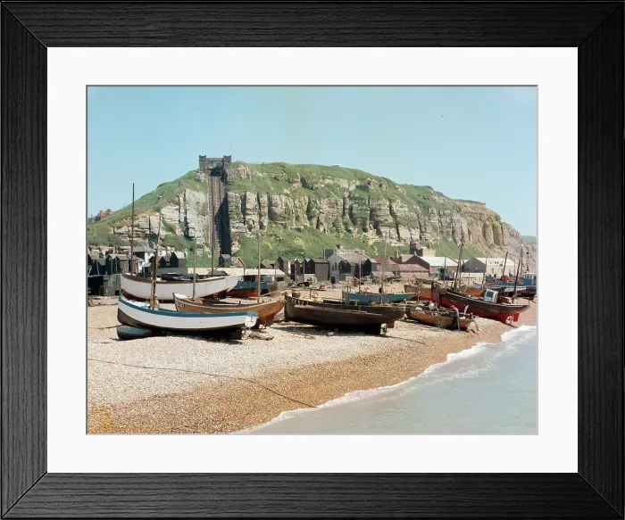 Framed Print : The Beach and East Hill, Hastings Framed Print : The Beach and East Hill, Hastings