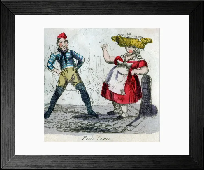 Framed Print : Fish Sauce - 19th century comical cartoon Framed Print : Fish Sauce - 19th century comical cartoon